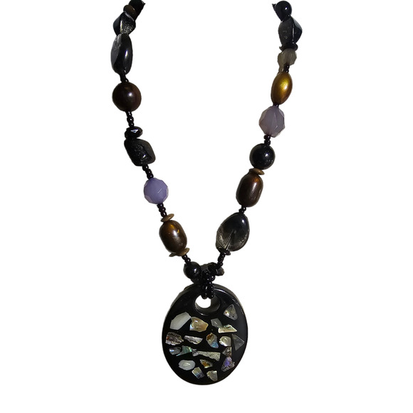 Boutique New multistone statement beaded mosaic necklace & earring set - Picture 2 of 9